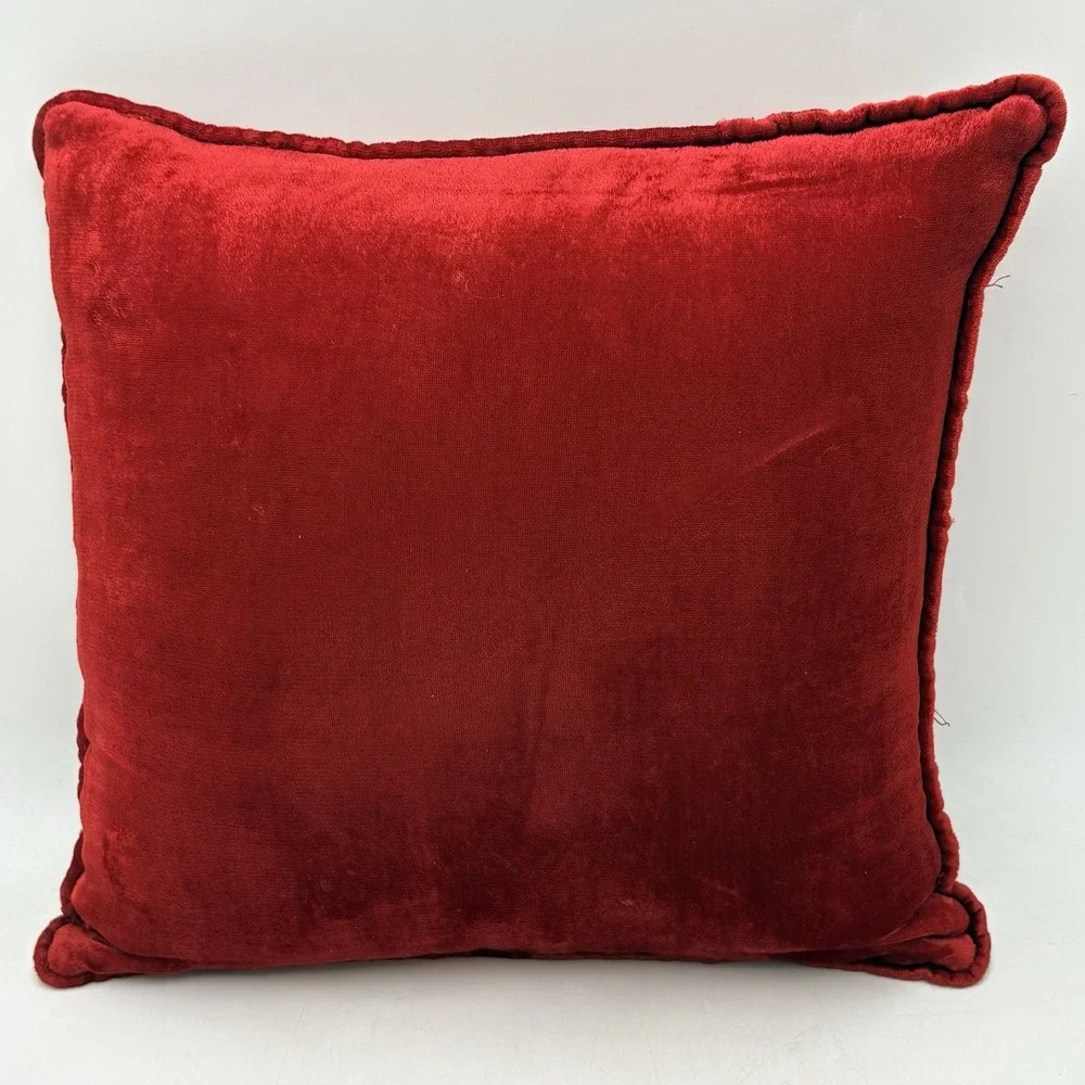 VTG Needlepoint Throw Pillows Burgundy Red Velvet Floral Handmade 14